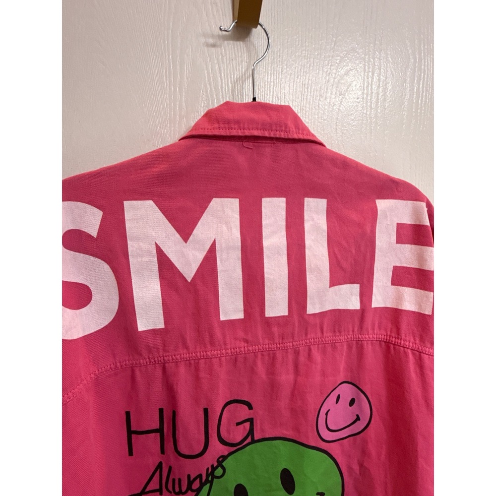Veto Jeans Vintage Pink Denim Shirt Love Smile Graphic Button Down Oversized L - Picture 7 of 8